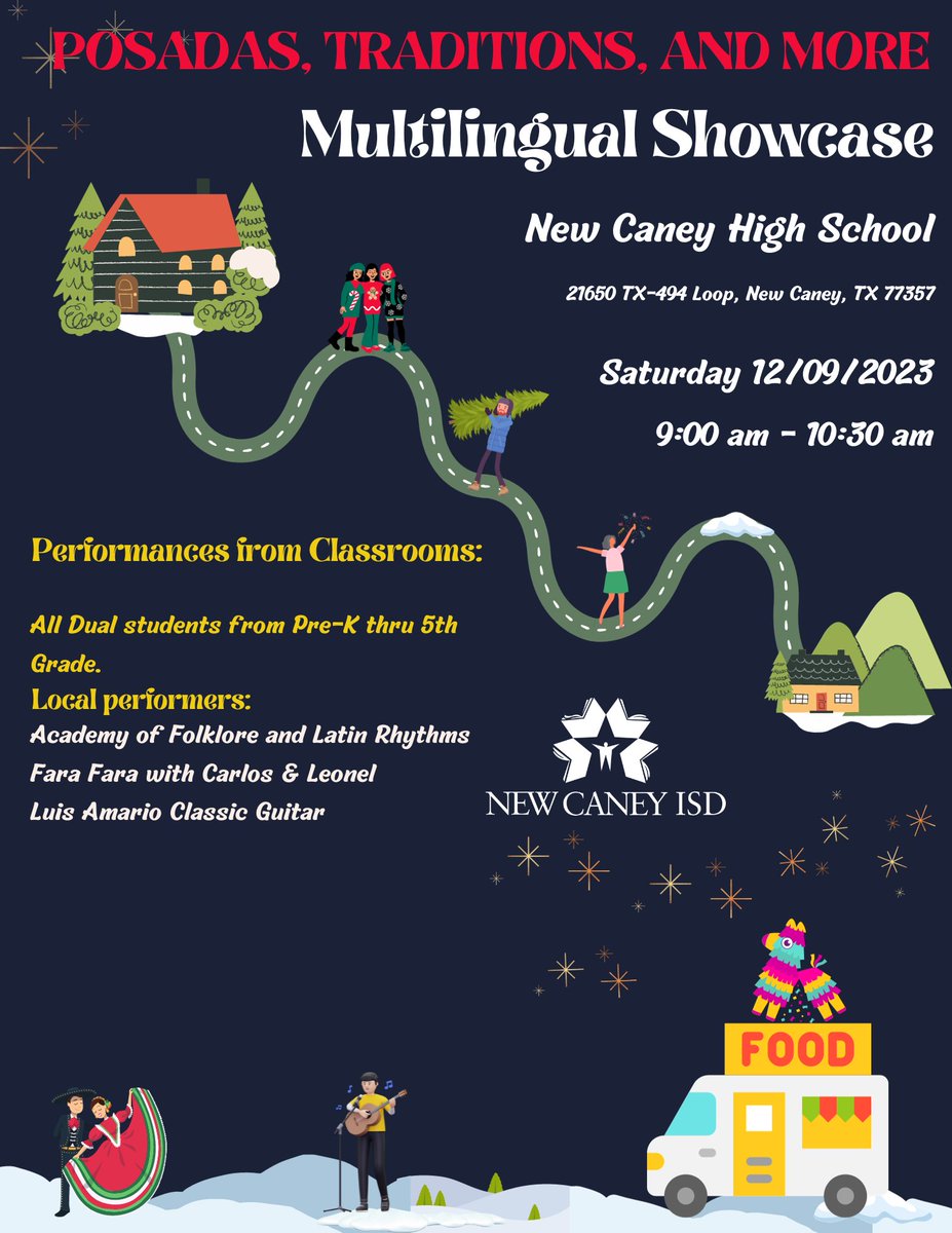 The district Multilingual Showcase is on Saturday, December 9th from 9-10:30 at New Caney High School! See the flyers below for more info! #ncisd #PES_Eagles