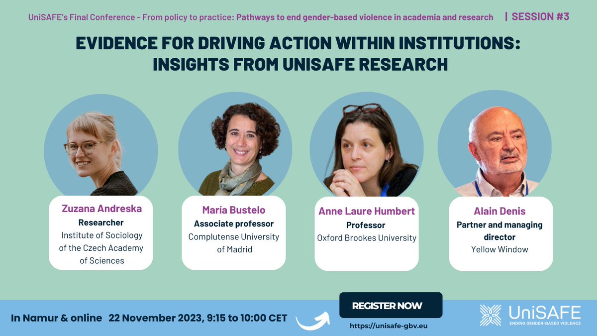 📢Join @UniSAFE_gbv 's final conference 3rd session with @alain2110141 , @MariaBustelo1, Zuzana Andreska & @alhumbert presentations on European policy, institutional responses to #GBV, and recommendations for policymakers. Few places left! Secure your spot:unisafe-gbv.eu/project-news/f…