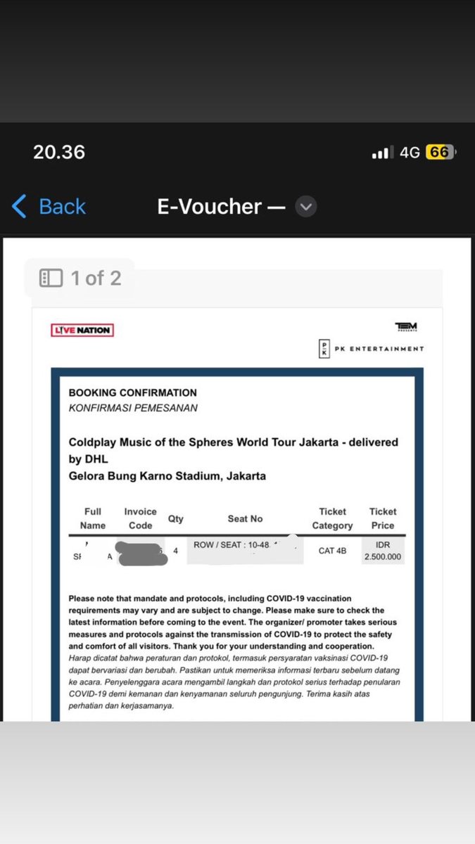 bbebestt's tweet photo. WTS Coldplay Jakarta
CAT 4B : ROW/Seat 10-48
1 tix 
Rp 3.3 mio (boleh nego tipis)

Fullpay only, bisa barengan group masuknya
Alasan jual: karena ada acara mendadak

#ColdplayJakarta #WTS https://t.co/a3F40dBIFP