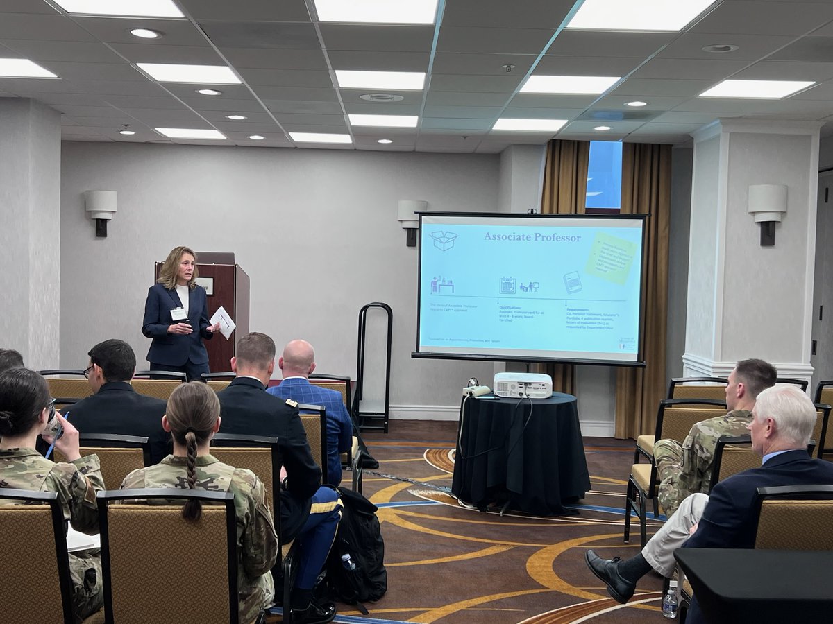 DrElsterUSUSoM's tweet photo. Delighted to join Dr. Paige Waterman, along with @joshuadhartzell and @williamkellymd, to present at today's @ACPIMPhysicians Tri-Service meeting academic advancement session. @USUhealthsci is the focal point for careers in academic military medicine. #TriServiceACP https://t.co/csqkYoLbON