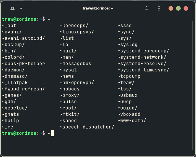 thatstraw's tweet photo. Linux Tip of the Day 💡🐧

So many people are either unaware of it or rarely use it.

In Linux, you can press "~TAB TAB" to quickly list all the available users on your system.

$ ~TAB TAB https://t.co/zXlUmdiCDK