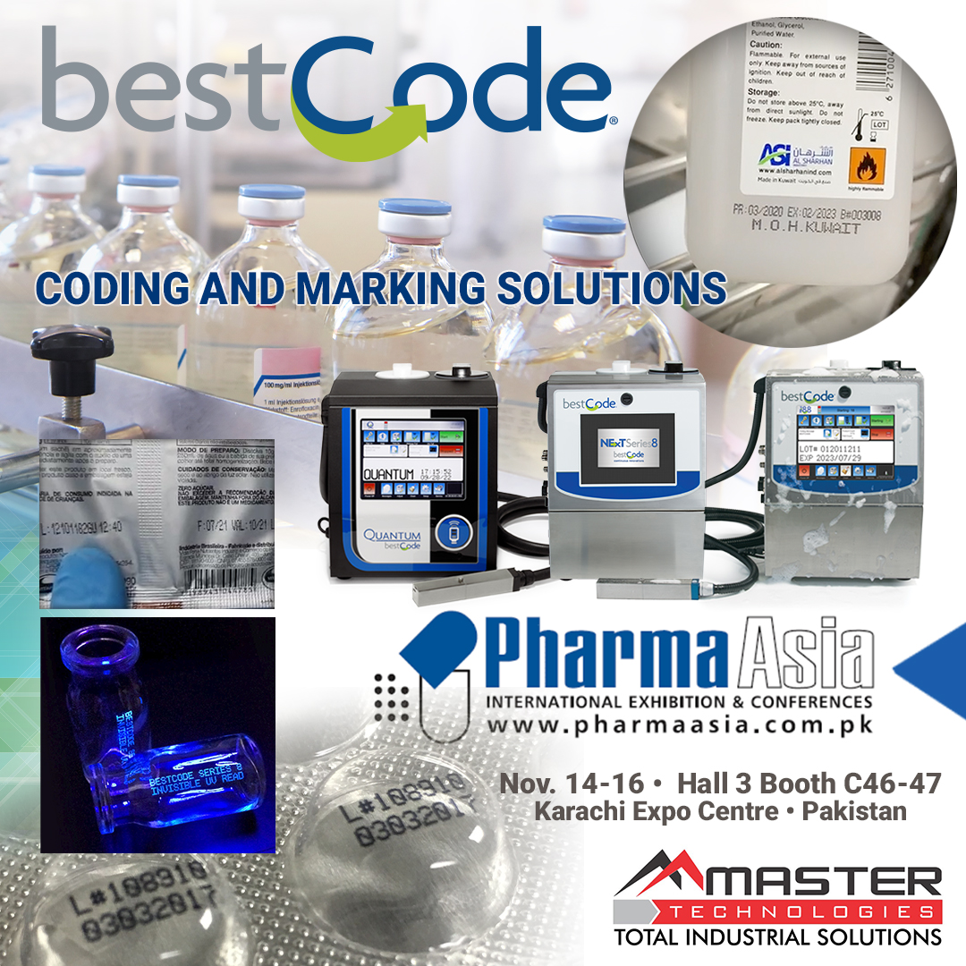 bestcodecoding's tweet image. See #BestCodeInAction #BestCode #Pakistan (Master Technologies) at the 20th #PharmaAsia Nov. 14-16 in Hall 3 booth C46-47, Karachi Expo Centre. Join the conversation, learn about #codingandmarking solutions. bestcode.co/tradeshows #cij #inks #markingsolutions #traceability