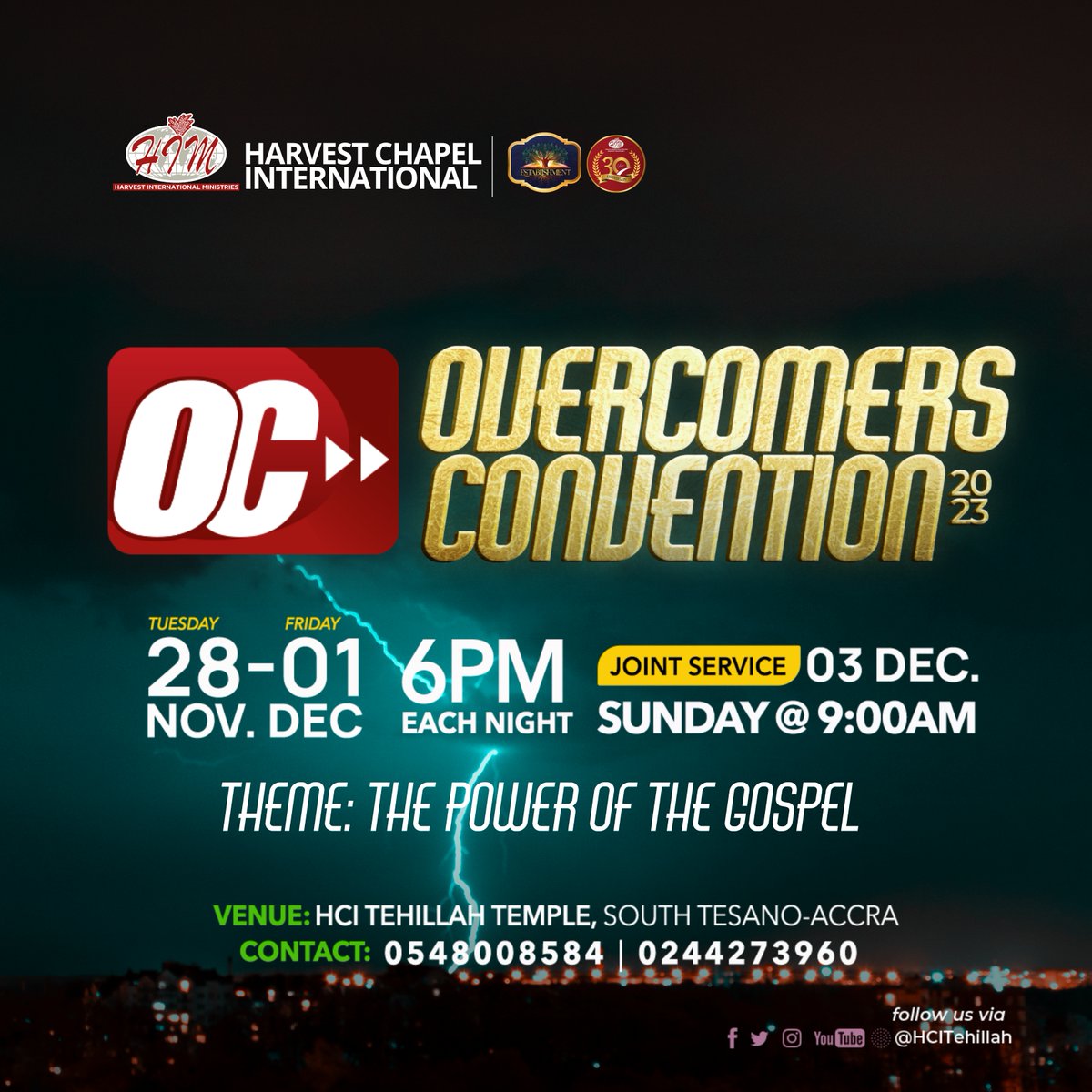 HCITehillah's tweet photo. The clouds are gathering for the Overcomers Convention 2023! Are you ready for an encounter with JESUS?
Lock it in • 28th Nov. - 3rd Dec. 2023 • HCI Tehillah Temple
____
#HCIOC23 #OvercomersConvention #OC23 https://t.co/oDinB2IHSG