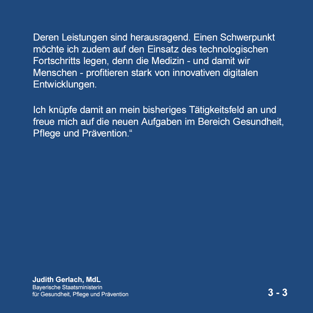Statement von Bayerns neuer Staatsministerin für Gesundheit, Pflege und Prävention, Judith Gerlach, MdL. 'Gesundheit ist unser höchstes Lebensgut.' #Bayern #BayernGemeinsam #Gesundheit #Pflege #Prävention