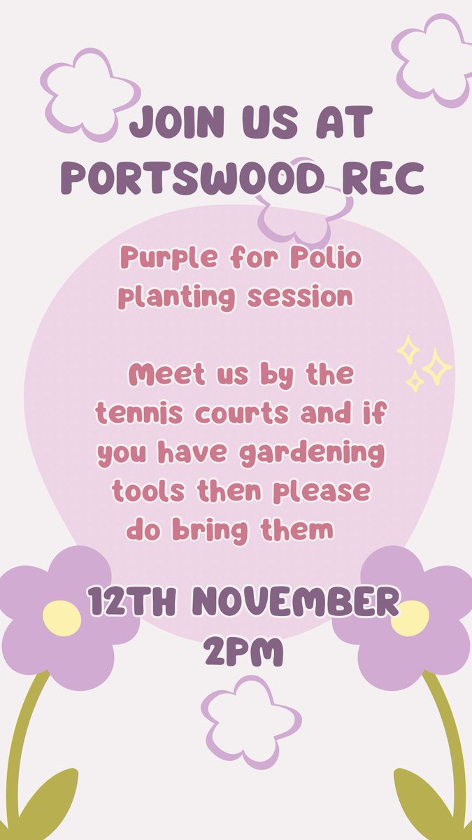 Join us for some bulb planting at the Rec this Sunday afternoon! Many thanks to Southampton Solent Rotary for the donation of crocus corms to raise awareness and support for their #Purple4Polio campaign.