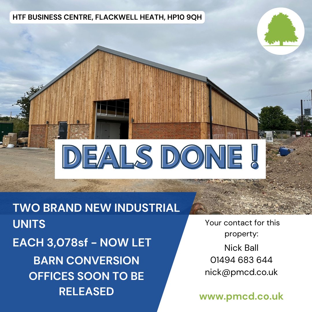 #dealsdone Two brand new industrial units in Flackwell Heath, Bucks #FLACKWELLHEATH - NOW LET. Stunning Barn Conversion offices on same development coming soon! If you are looking for commercial premises, please visit pmcd.co.uk