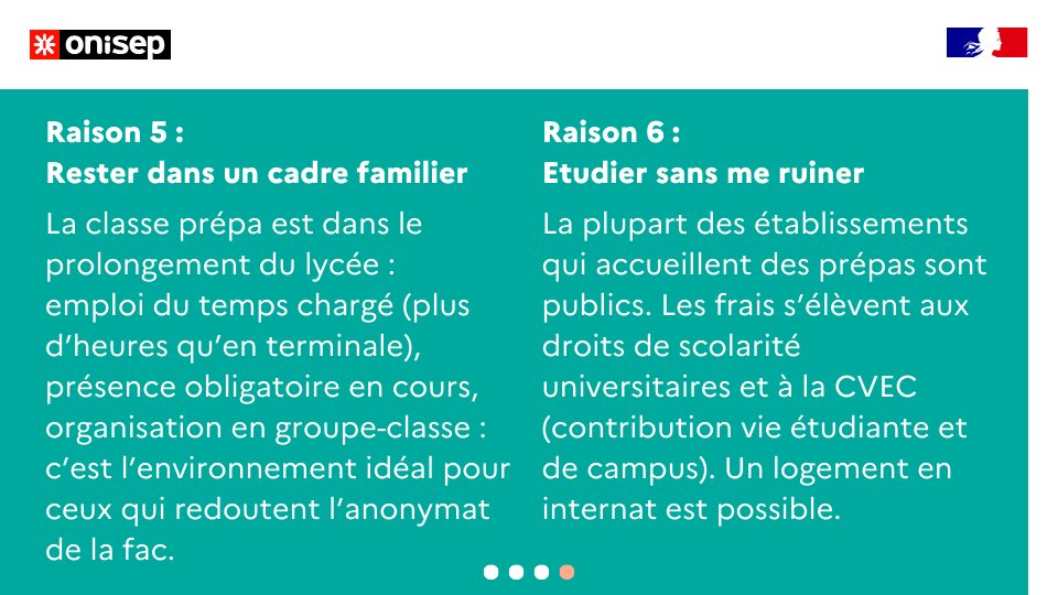 #LaMinuteOrientation
🧑‍👩 L'Onisep propose aux #élèves de #terminale 6️⃣ bonnes raisons de tenter une classe préparatoire ➡️ en images 👁️‍🗨️
📚 Et pour les aider à choisir, "Les classes #prépa" vient de paraître 👉 ow.ly/2l7550Q5onb
#orientation #formation #parcoursup