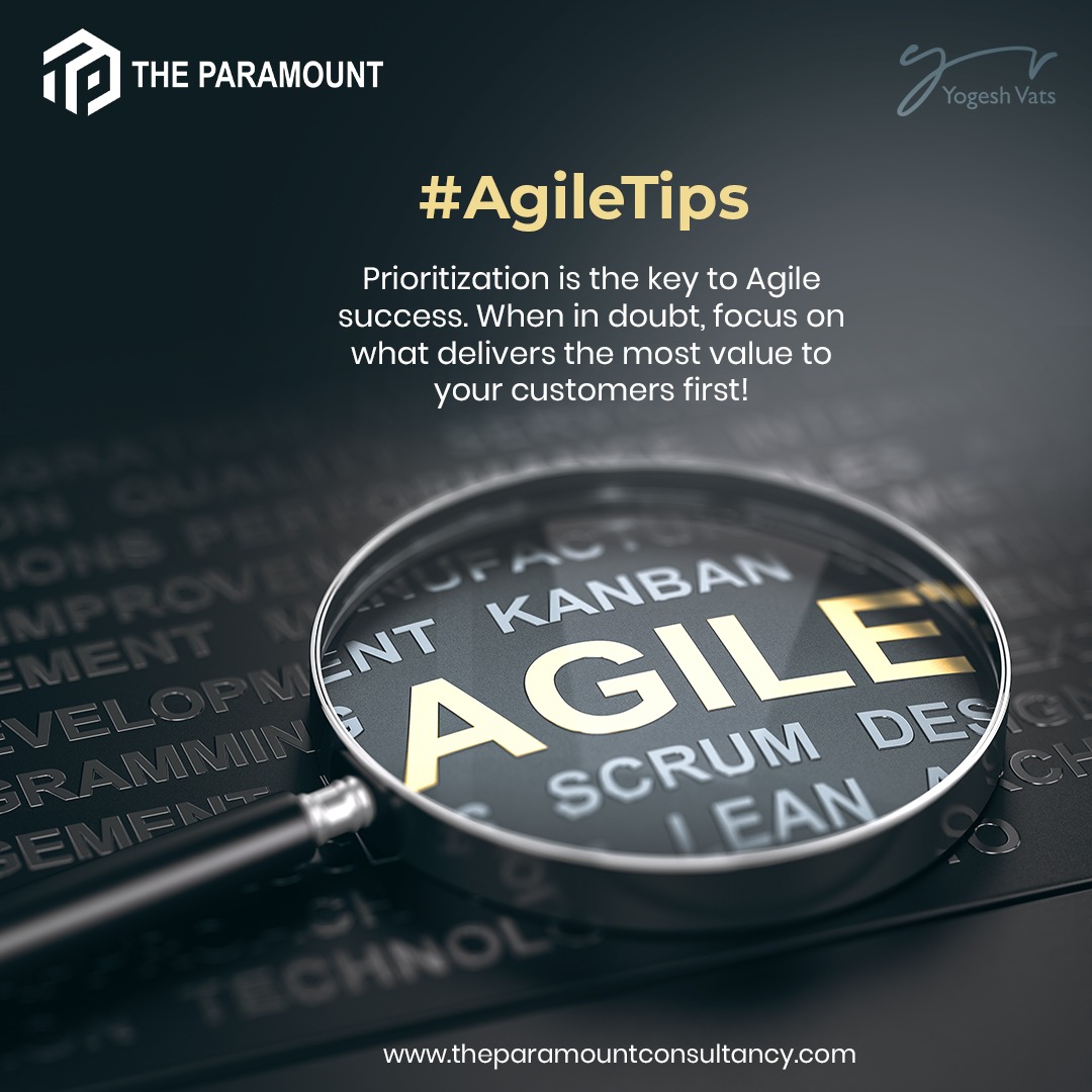 coachyogeshvats's tweet image. Here&apos;s a fundamental #AgileTip from an Agile Coach&apos;s playbook! 🚀
Prioritization is the secret sauce to Agile success. When you&apos;re in doubt, always remember: Your customers&apos; smiles and satisfaction come first. 📊💪

To know more!
Visit our website- theparamountconsultancy.com