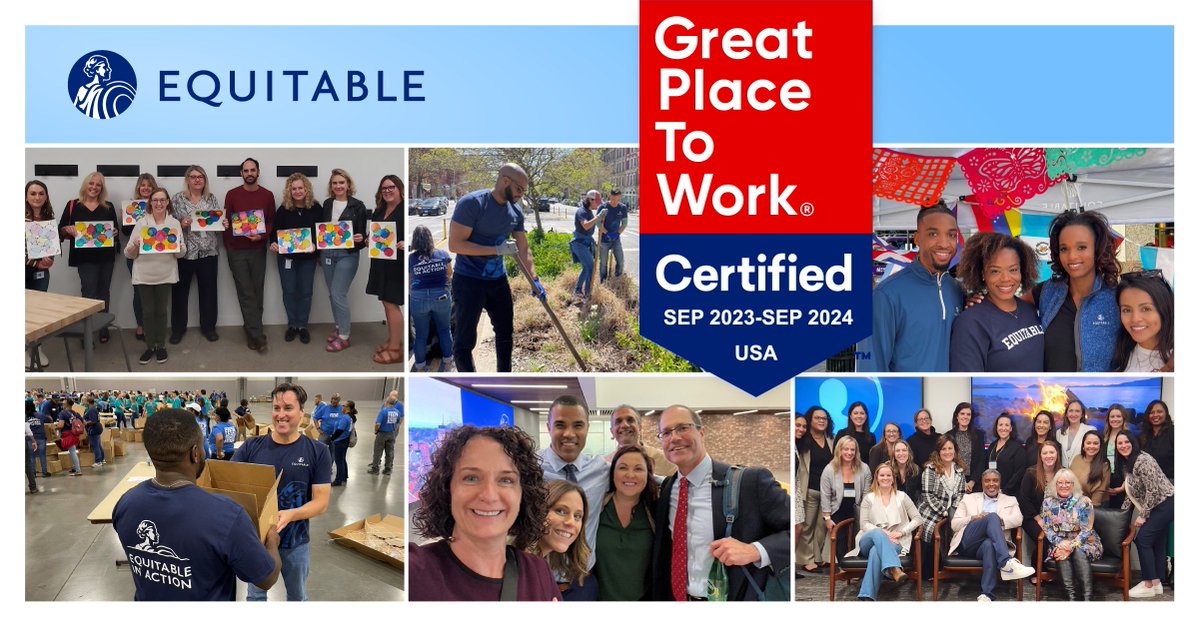 We’re proud to be a Great Place To Work Certified™ company! It’s an honor to be recognized by our employees and @GPTW_US Learn more about what our employees say make Equitable a great place to work: ow.ly/C7mx50Q58UM #GPTWcertified #certificationnationday