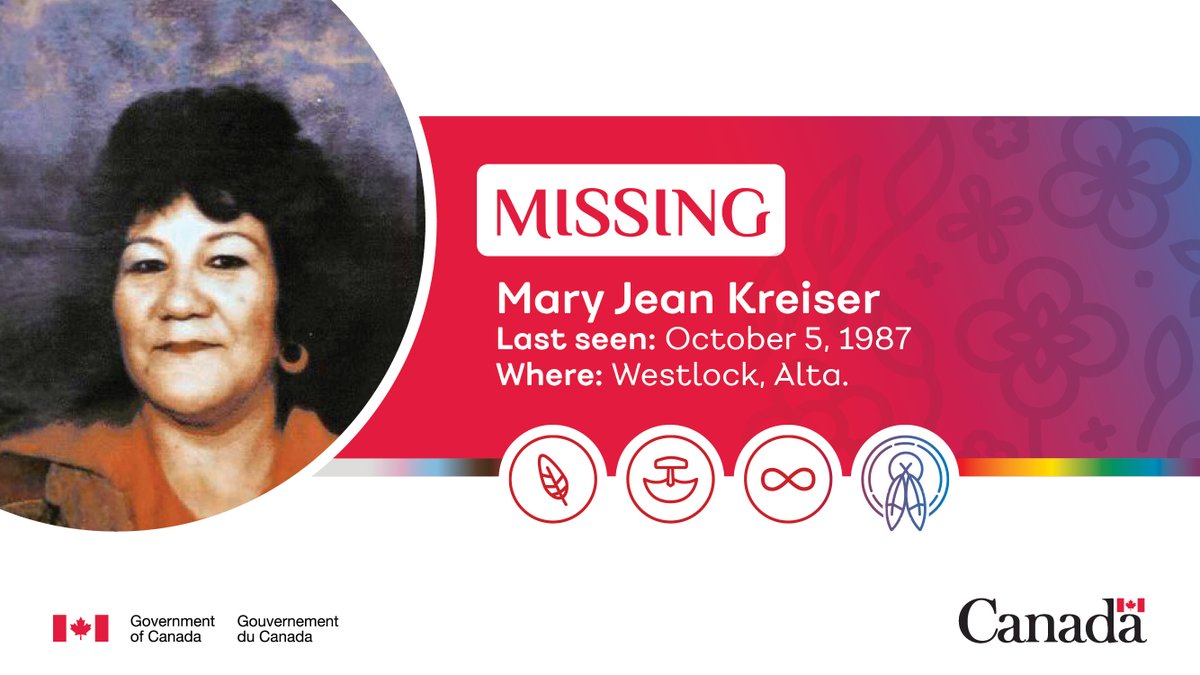rcmpgrcpolice's tweet photo. MISSING: Mary Jean KREISER was 49 when she disappeared from Westlock Alberta. She was last seen October 5, 1987. Please retweet. Investigating agency: @RCMPAlberta #CanadasMissing #MMIWG2S+
https://t.co/xReb9WjD6Z https://t.co/1eGIgPFGlF