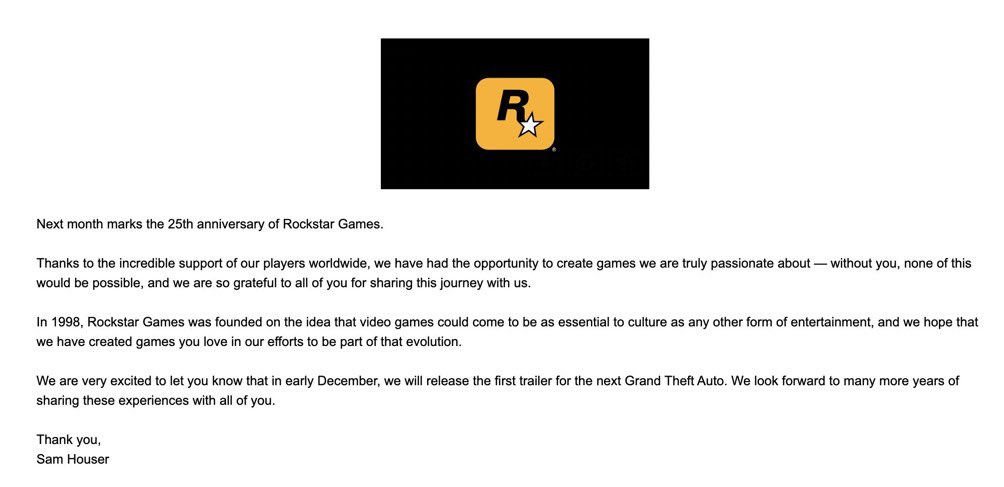 GTA 6: Rockstar Games Announces Trailer Coming Next Month