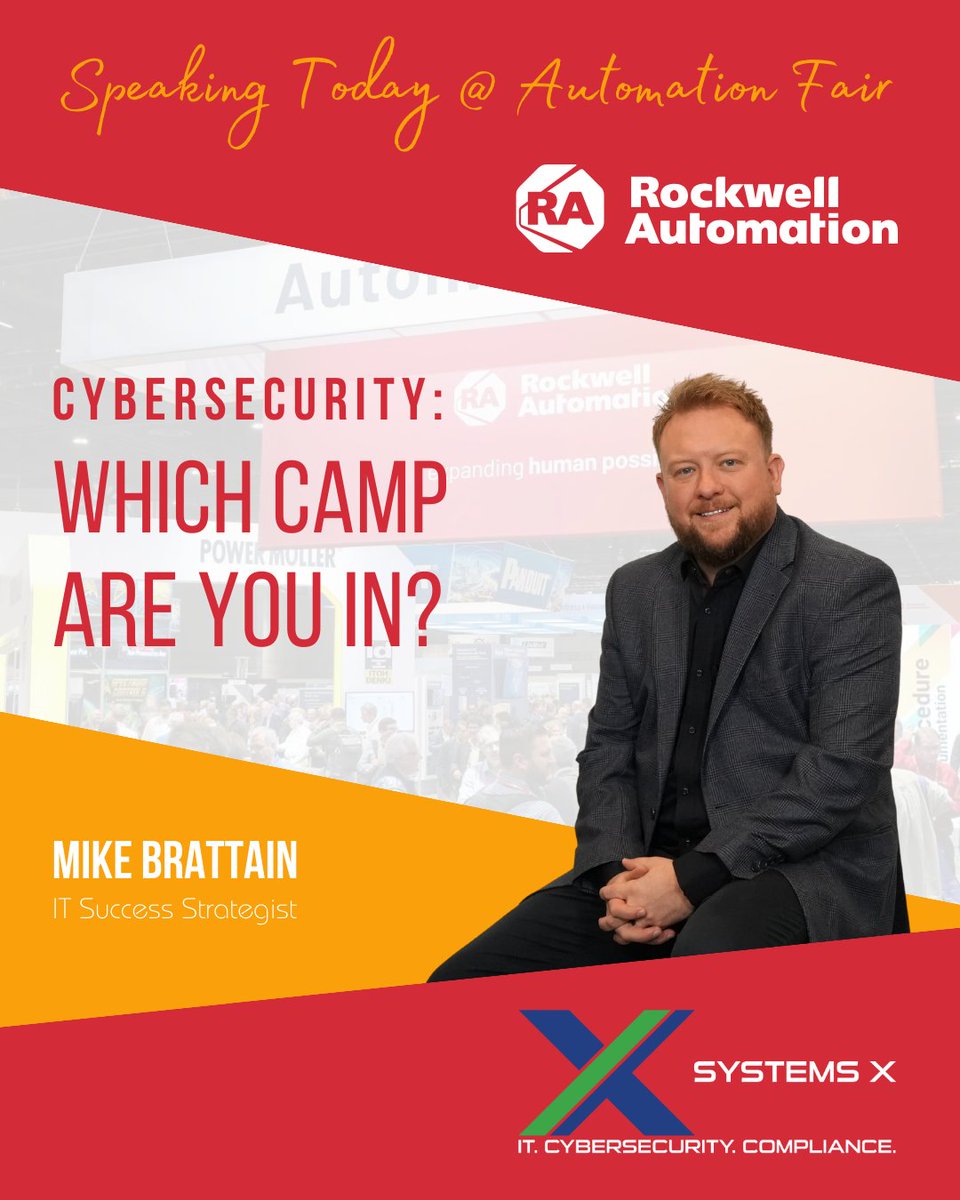 _SystemsX's tweet image. Systems X is excited to announce that our very own Mike Brattain will be taking the stage today to share his insights on cybersecurity at this year&apos;s Automation Fair Expo. 

#cybersecurity #digitaltransformation #automationfair2023