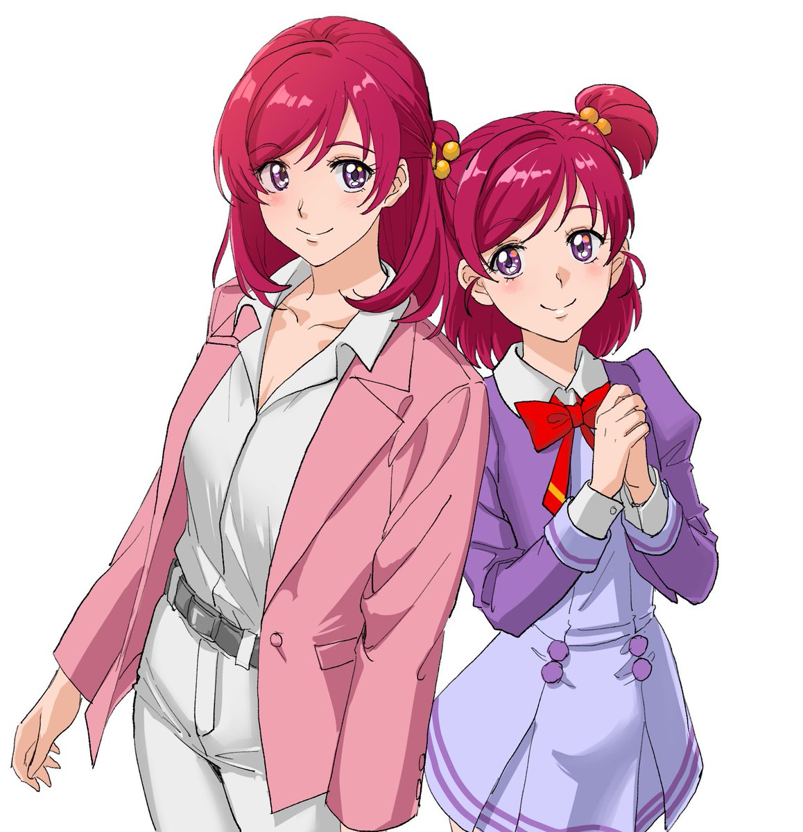 yumehara nozomi 2girls multiple girls school uniform smile purple eyes jacket pink jacket  illustration images