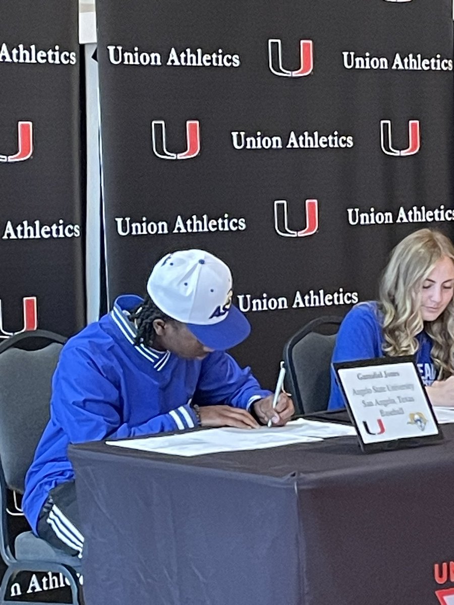 union_baseball's tweet photo. One of the best days of year… Signing Day. Congrats to @GamalielJones on signing his NLI with Angelo State University. 🎉 

We can’t wait to watch you at the next level… after we watch you this spring 😉 https://t.co/DbnyH5aBD3