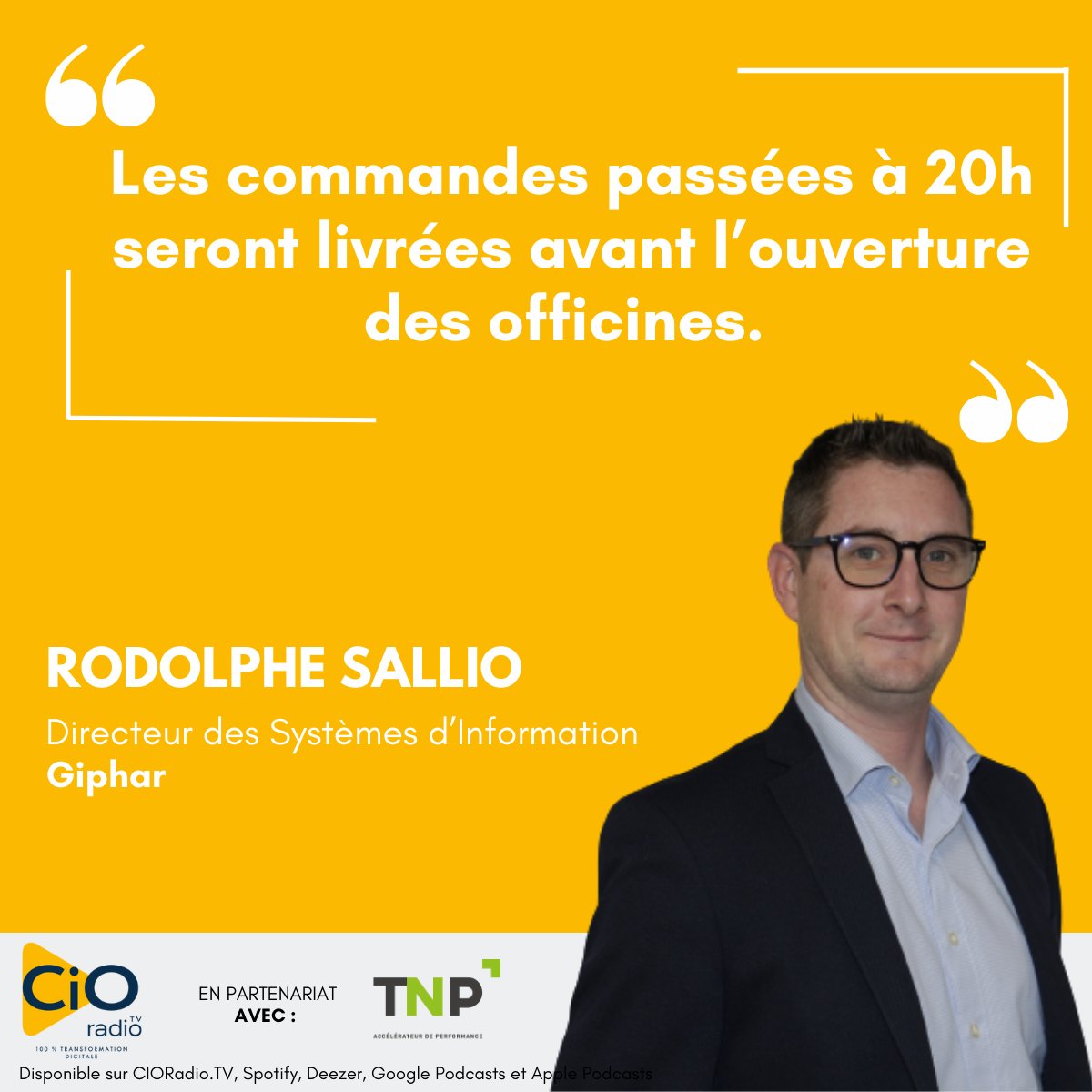 [INTERVIEW] 🎙️ 

🎧Ecoutez sur : btobradio.tv/radios/cio-rad……… 

Billie Billie interviewe Rodolphe Sallio, Directeur des Systèmes d'Information de <a href="/PharmaGiphar/">Pharmacies Giphar</a>, sur
<a href="/cioradio_tv/">CIO Radio.Tv</a>.  

🤝En partenariat avec @TNPConsultants.

Retrouvez tous nos #podcasts sur btobradio.tv.