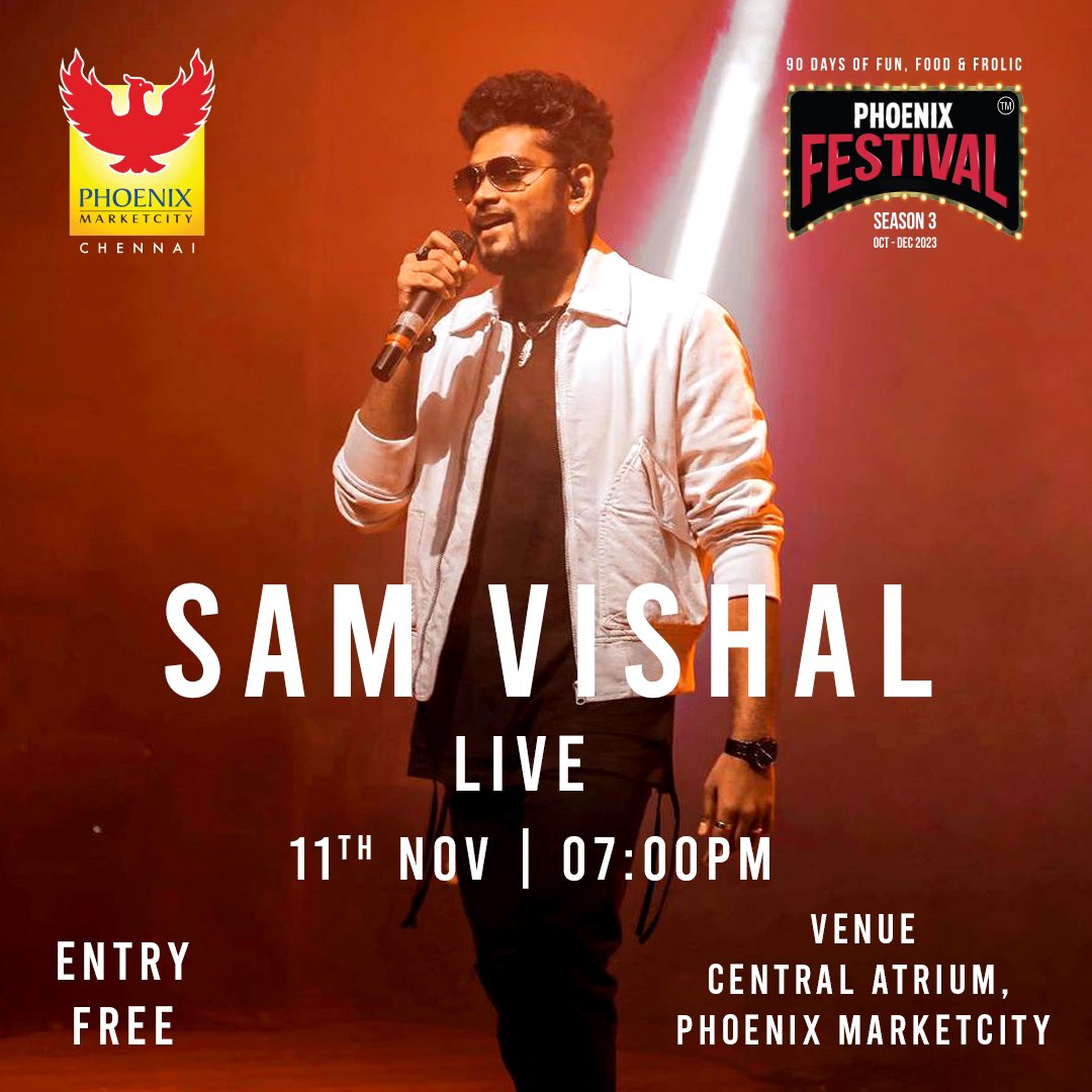 Catch my live in Chennai this 11th of November, 7Pm onwards at Central Atrium, Phoenix Marketcity. Entry Free! #Samvishal #music #event #concert #live #performance #weekend #phoenixmarketcitychennai