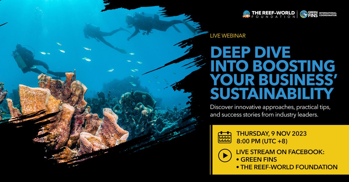 Want to find out how you can enhance the #sustainability of your business and attract the growing market of eco-conscious travellers? Join @Reef_World's webinar, “Deep Dive Into Boosting Your Business’ Sustainability” 9 Nov 2023 at 8PM UTC+08. …boosting-your-business.eventbrite.com