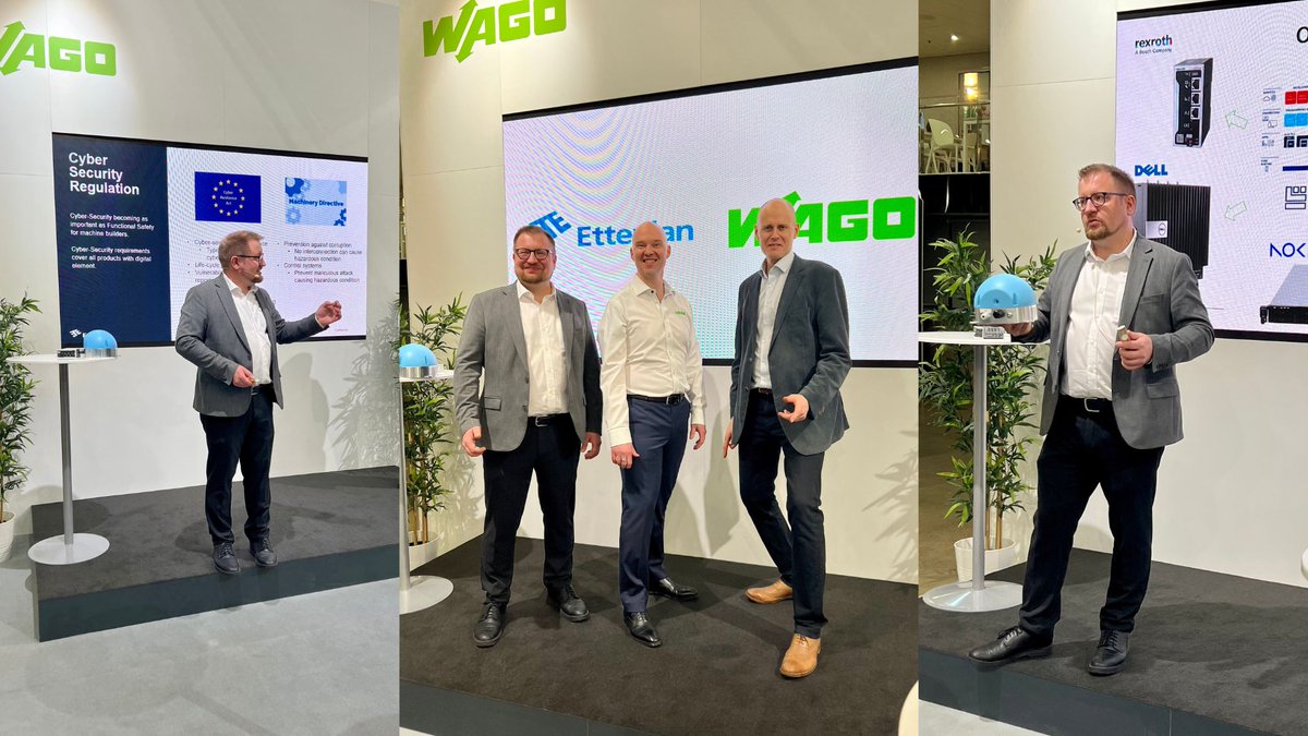 Etteplan's tweet image. Technology Director Jaakko Ala-Paavola delivered an insightful presentation on ctrlX OS at WAGO’s #Teknologia23 booth.

Later, Sales Director Antti Tolvanen will be delving into automation&apos;s cyber security requirements.

#EngineeringWithADifference #cybersecurity #ctrlxautomation
