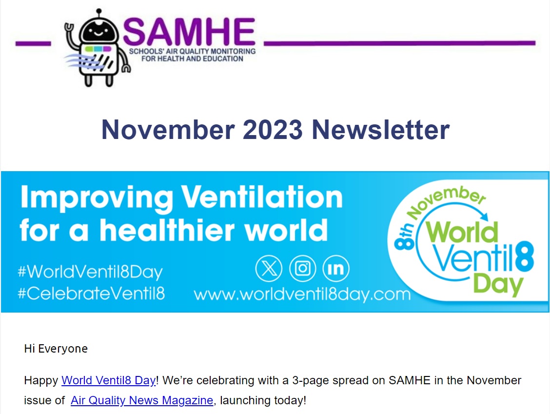 The #SAMHE newsletter went out today! Discover an exciting new Web App activity, improved data views, easier-to-use activity steps, our new connection competition, the first results from the #AirQuality analysis📉 and more! 👉buff.ly/3SrKDSU #WorldVentil8Day #edutwitter