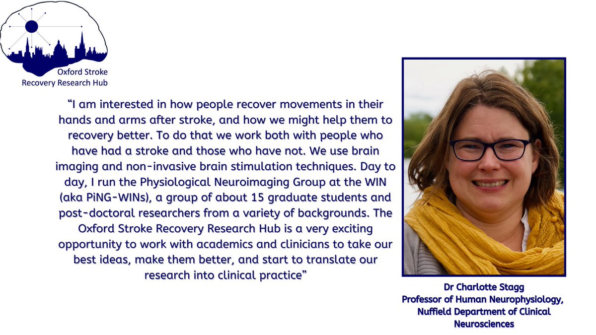 ✨ MEMBER INTRODUCTION ✨

Introducing Dr Charlotte Stagg as one of the member’s of our Oxford Stroke Recovery Research Hub 🧠 

Who’s Charlotte ? What does she do? and what does she hope for our hub? 

Find out below! 👇🔎

#Strokerecovery #SRRH