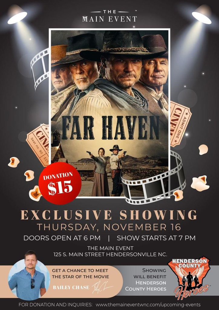 SheriffHCSO's tweet image. You may know him as Deputy Branch Connally🤠 from the hit series Longmire... Well,  now you have an opportunity to meet him and watch an exclusive private showing of his new movie 'Far Haven'.  Join us on Thursday November 16th at the Main Event on Main Street in Downtown…