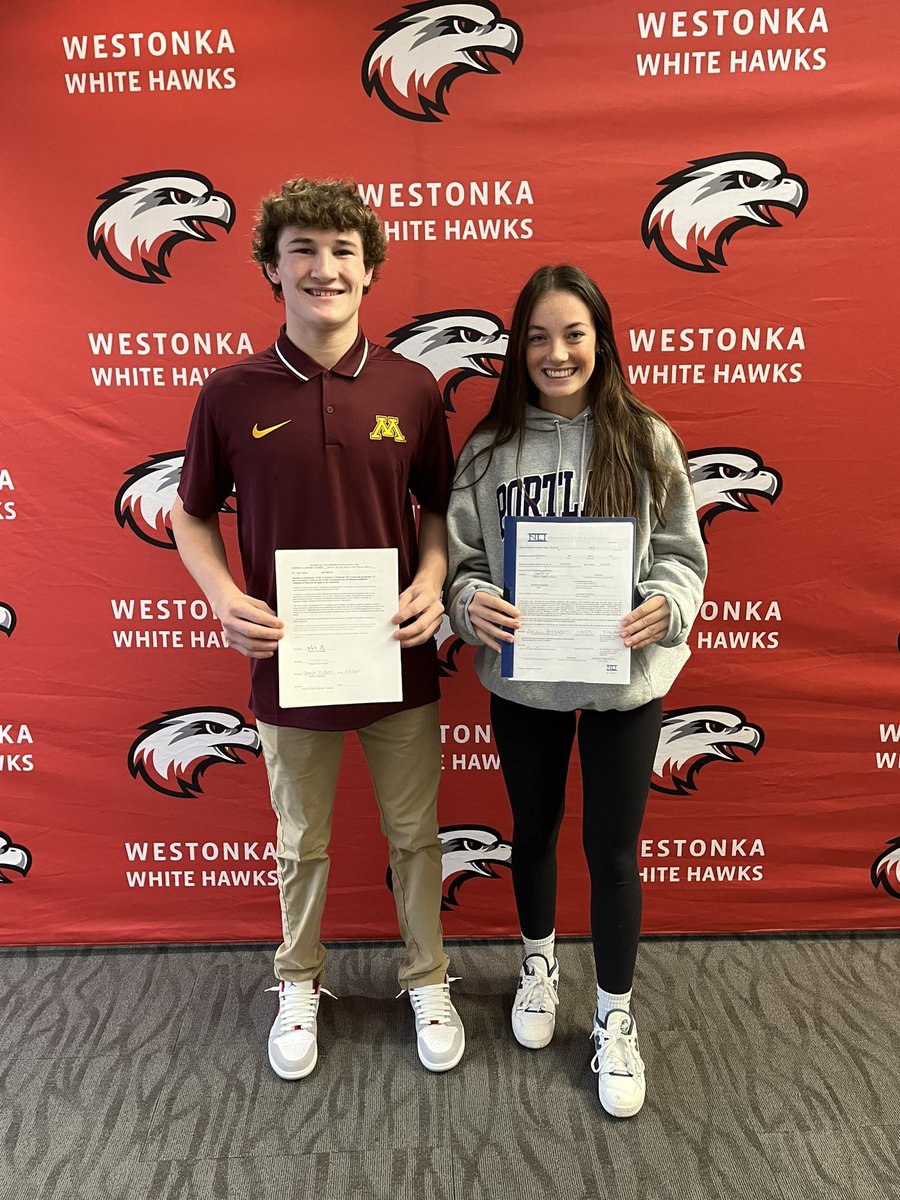 WestonkaHS's tweet photo. National Letter of Intent signing this morning. Congrats to Jack Nelson (University of Minnesota Twin Cities- Wrestling) and Averie Zealley (University of Portland - Rowing)!!#mwhspride https://t.co/XlfSVA2Jig