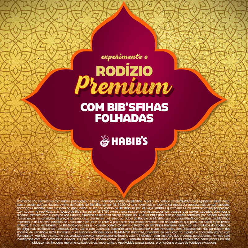 habibsoficial's tweet photo. É de cair o queixo e encher a barriga! Conheça o Rodízio de Bib'sfihas Premium: por apenas R$ 5,00 a mais você garante um Rodízio repleto de crocância com as Bib’sfihas Folhadas, é muuuuito sabor! Bora provar? #ChamaTodoMundo e corre pro Habib's mais próximo!