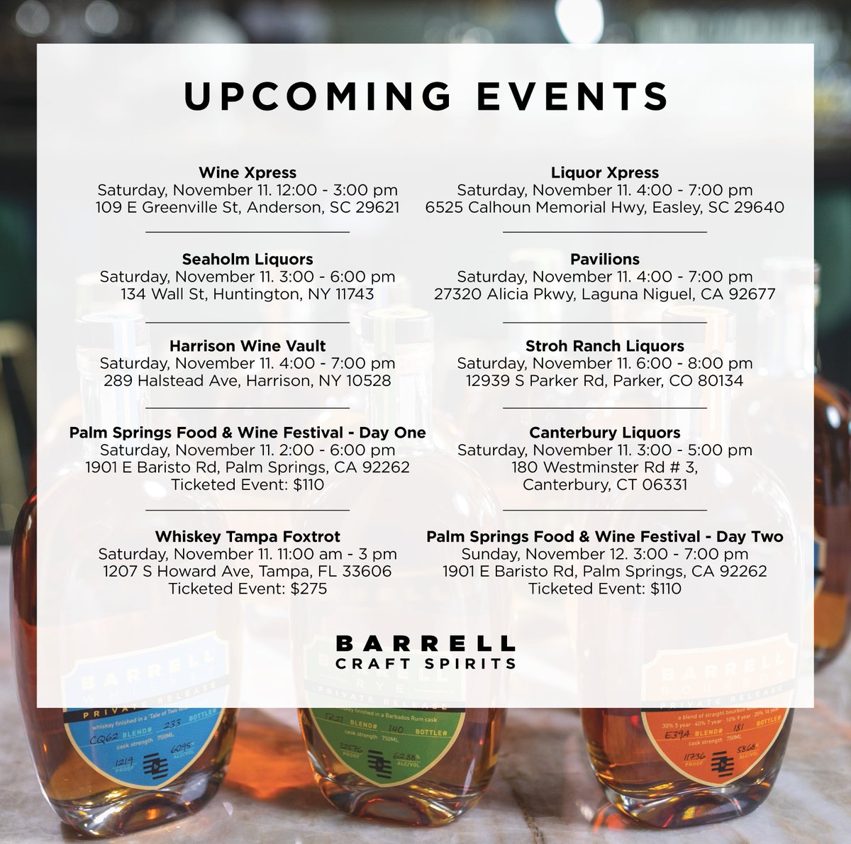 Stop by one of our tasting events this week!

barrellbourbon.com