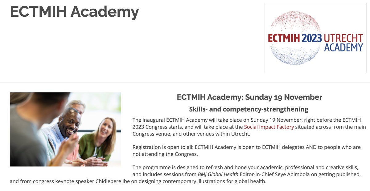 JoyceBrowne's tweet image. 🌏 ‼️ Today is the LAST DAY TO APPLY for the #ECTMIH2023 Academy scholarship. For 5 LMIC-based researchers who attend @ectmih2023 OR are able to be in NL on Sunday 19th November, we have 5 fee waivers waivers.  

More info about the #ECTMIHAcademy program: ectmih2023.nl/pages/ectmih-a…