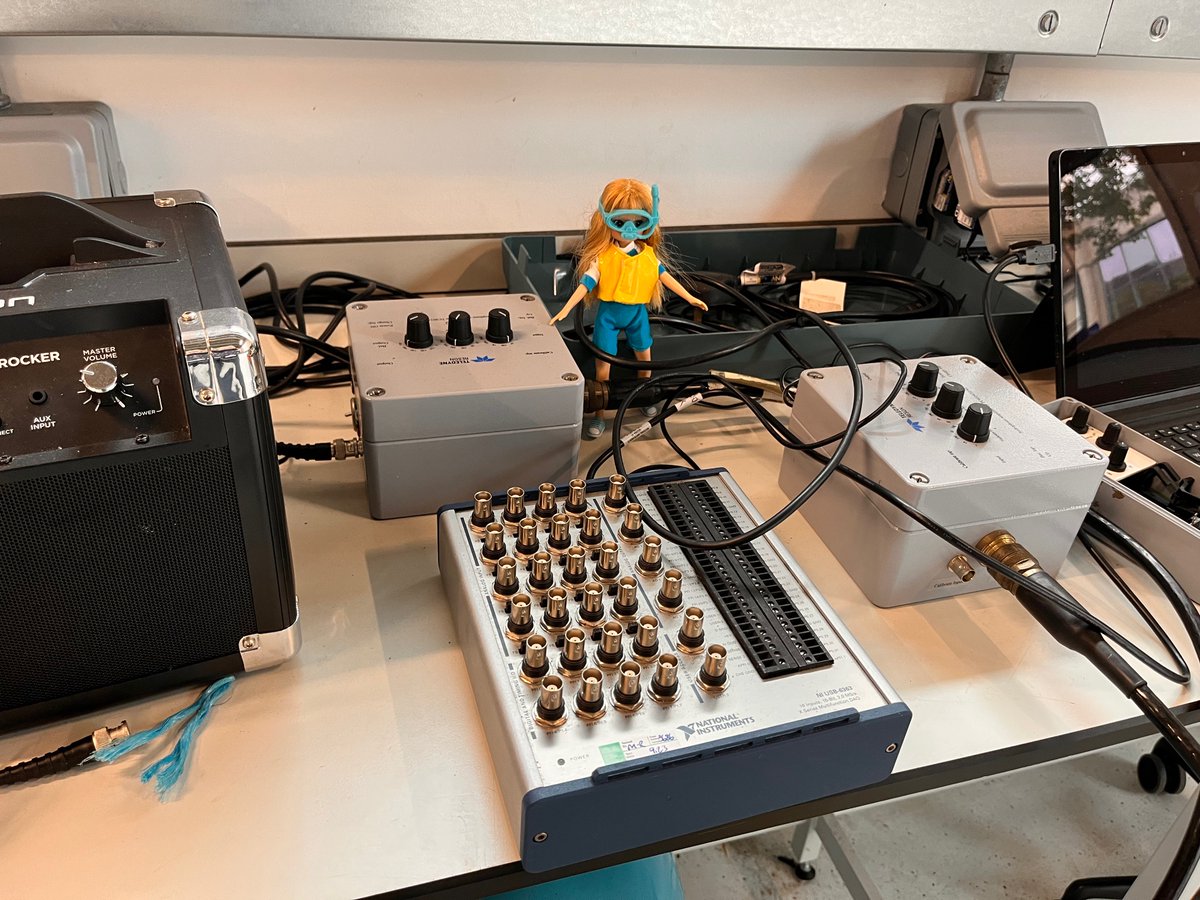 Lottie joining us at Loughborough University, helping out doing underwater noise measurements to better understand how sound is used by aquatic life and how human activities might affect these ecosystems. #AcousticianonaMission #WESLottieTour #TEWeek23 @acoustics_ac_uk @ioauk