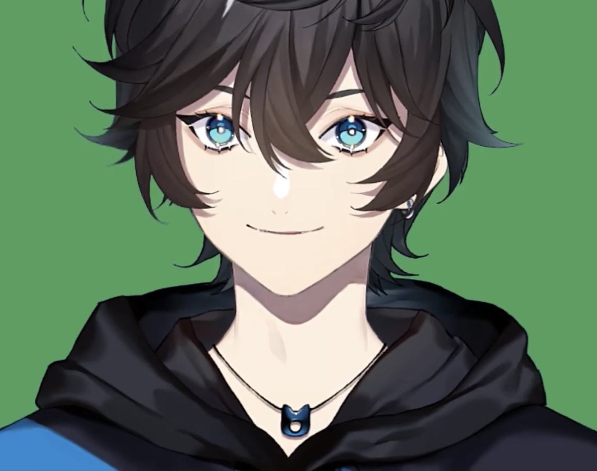 male focus 1boy jewelry blue eyes smile solo hood  illustration images