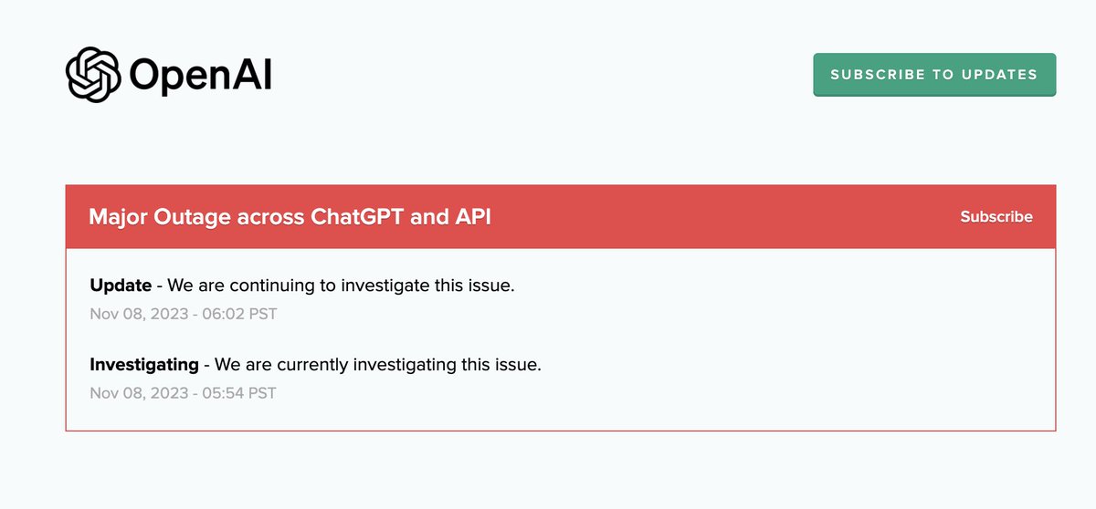 opneai is down. This is second incidence in last one month. They need to work on reliability.

#OpenAI #OpenAIDevDay #openaioutage
