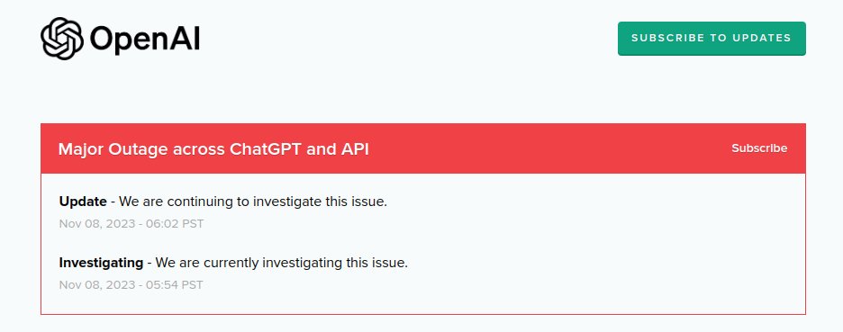 OpenAI is down! I guess everyone is building their AI startup after yesterday's keynote 😅