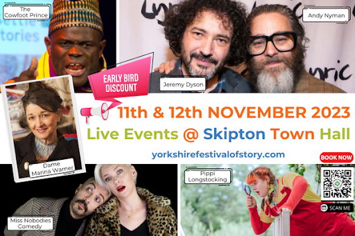 settlestories's tweet photo. Here's what you're looking for - weekend sorted - #YFOS23 in #Skipton @SkiptonTownHall 
Yes - The Yorkshire Festival of Story is heading nearly 30 miles down the road for the w/e - to #Skipton a market town with a great street market &amp; a castle!
Pay for live, Free online. Info ⬇️ https://t.co/JWPs6Y75bp