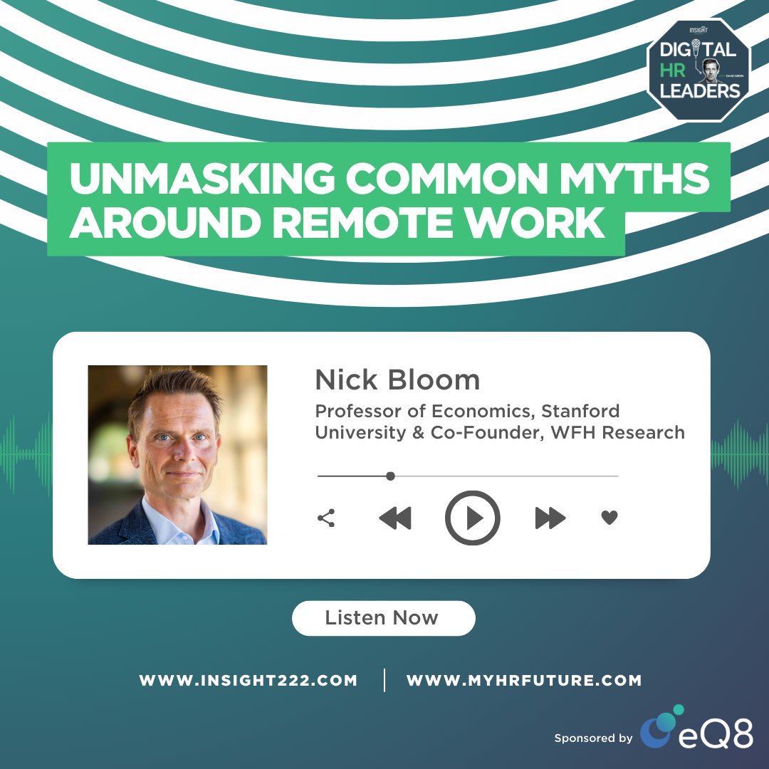 Our latest #DigitalHRLeaders #podcast features @I_Am_NickBloom as he uncovers some of the common myths around remote work alongside @david_green_uk . Listen to the full episode now. myhrfuture.com/digital-hr-lea…… #FutureOfWork #Culture #Leadership #PeopleAnalytics #HR