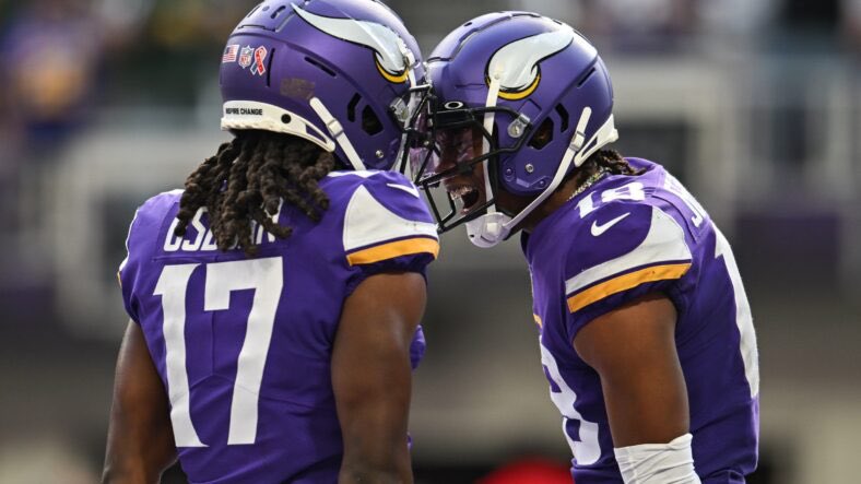 vikingzfanpage's tweet photo. The #Vikings have 4 players who would be the leading receiver on the #Packers in both yards and receptions.

Packers top pass catcher: 
• Romeo Dobbs - 312 yards on 30 receptions

Vikings top 4 pass catchers:
• TJ Hockenson - 547 yards on 60 receptions
• Justin Jefferson - 571 yards on 36 receptions 
• Jordan Addison- 534 yards on 41 receptions
• KJ Osborn - 377 yards on 32 receptions
