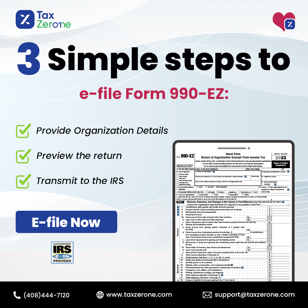 TaxZeroneUS's tweet photo. Seamlessly e-file your Form 990-EZ with TaxZerone. Ready to simplify your tax reporting process? Join the ranks of satisfied nonprofits who trust TaxZerone. E-file with confidence today! Visit https://t.co/22XWrHyWQm
#taxzerone #form990ez #990ez #IRSForms #form990filing https://t.co/F9cwmskRN2