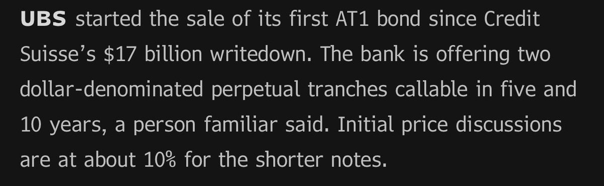 junkbondinvest's tweet image. Fool me once, shame on you.

Fool me twice, shame on…

10%?!!!! Put me in for $100 million!!!

$UBS #AT1