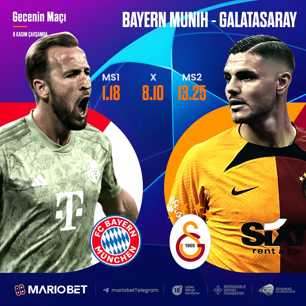 👈 Mariobet Günün Karşılaşması!

❤️ Bayern Münih-Galatasaray🧡

🏆 Galatasaray, UEFA Şampiyonlar Ligi A Grubu 4. hafta maçında bu akşam deplasmanda Almanya temsilcisi Bayern Münih ile karşılaşacak.

🤍Münih kentindeki Allianz Arena'da yapılacak maç saat 23.00'te başlayacak.