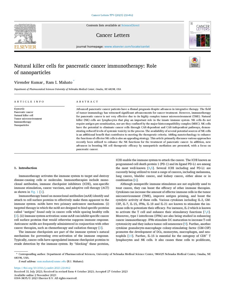 Rammaha1963's tweet photo. NK cells for pancreatic cancer immunotherapy https://t.co/hMQFAsnNJf