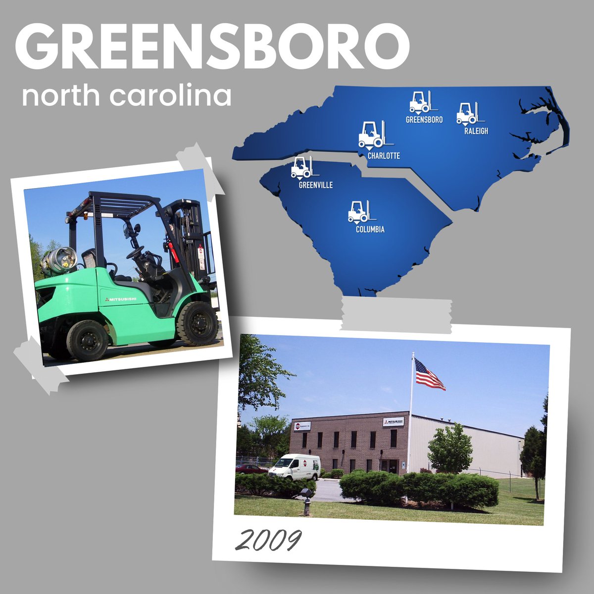 2009 was a big year as we opened our Greensboro, NC branch. We were quickly awarded the Mitsubishi dealership for Greensboro, making G&W the premier dealer covering all of NC & SC for Mitsubishi and MCFA.  
#GWEquipment #Forklifts #60Anniversary #6Decades #HappyBirthdayGW