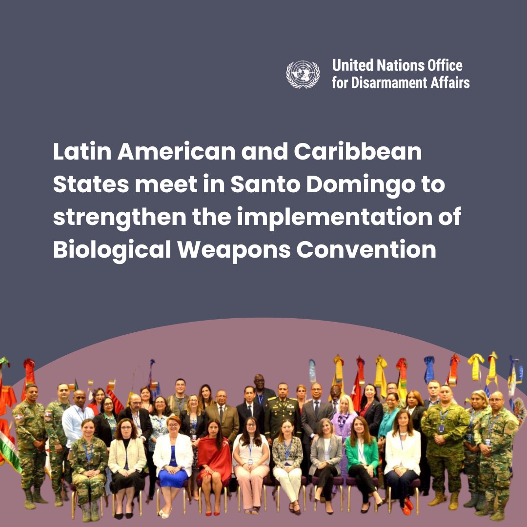 From 25-26 October, 19 country representatives from Latin America & the Caribbean participated in a training course by @BWCISU, @ODA_Geneva & @UNLIREC with support from @MIREXRD & @MDefensaRD. See the latest @UN_Disarmament web story ➡️disarmament.unoda.org/update/latin-a…