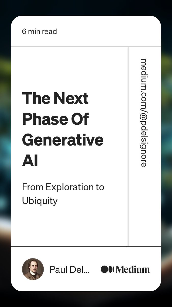 Good article on generative AI. Basically makes the case that we're moving from the exploration phase to adoption where we integrate AI into all kinds of existing services. Kind of like the electrification of things 100+ years ago. medium.com/the-generator/…