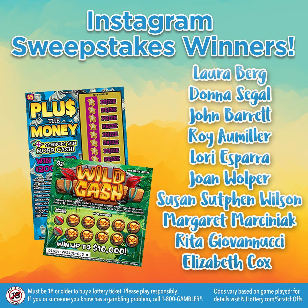 Congrats to our #Halloweekend Instagram Sweepstakes winners! 10 lucky players will receive $50 worth of $2 Wild Cash and $5 Plu$ the Money tickets. Another chance to win is coming up on Instagram this Monday!