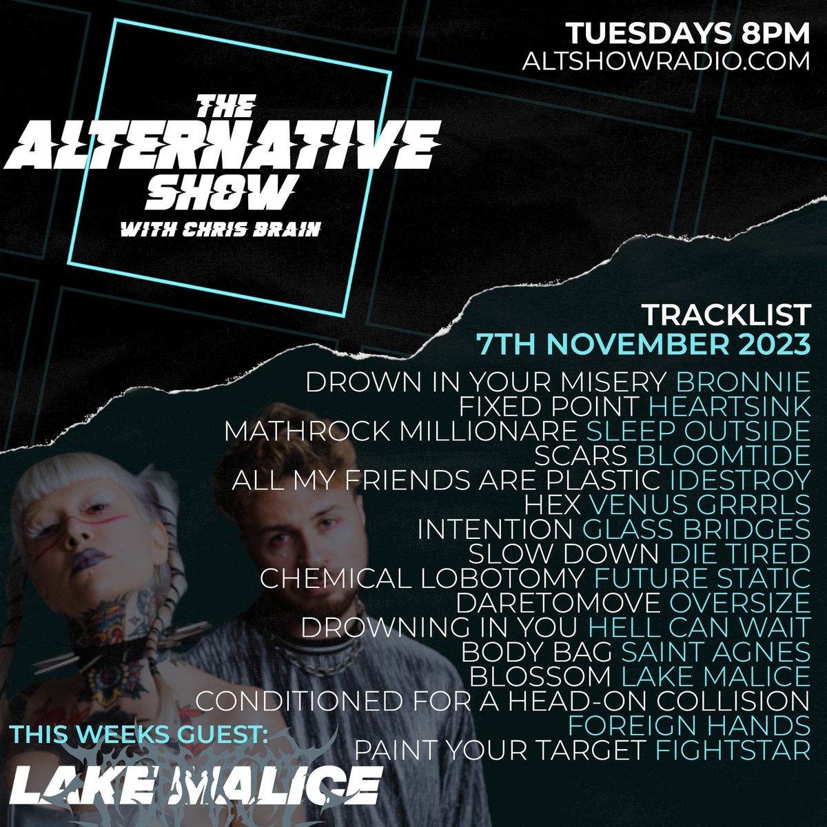 💥STREAMING NOW! 👉bit.ly/49rJBMC💥 Talk about STACKED!!! This week I was joined by Alice and Blake from @lakemalice to chat about their debut EP 'Post-Genesis'! This weeks 🔥HOTTEST TRACK🔥 from @future_static ...a bit of @Fightstarmusic and ALL THIS! #emo #alternative