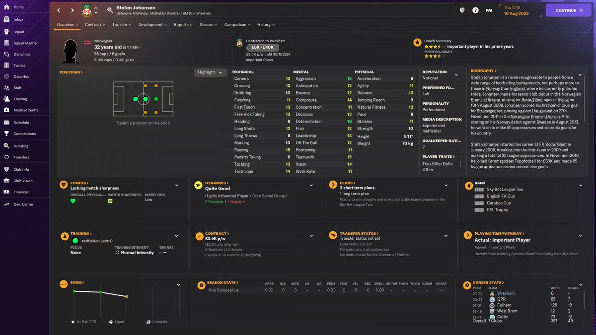 managerjourneys's tweet photo. Could not resist this one! Some of those stats for what I intend to use him for are perfect, definitely going to help me control games this season! #FM24 #Promotion #Here #We #Come https://t.co/905xOGGSlh