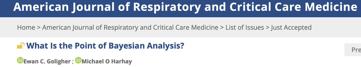 Michael Harhay (@michael_harhay) on Twitter photo "What Is the point of Bayesian analysis?"
atsjournals.org/doi/abs/10.116…
New commentary out in <a href="/ATSBlueEditor/">ATS Blue Journal</a> with <a href="/ecgoligher/">Ewan Goligher</a>. "What Is the point of Bayesian analysis?"
atsjournals.org/doi/abs/10.116…
New commentary out in <a href="/ATSBlueEditor/">ATS Blue Journal</a> with <a href="/ecgoligher/">Ewan Goligher</a>.