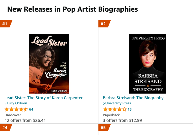 lucyobrientweet's tweet photo. So excited to be No. 1 in Amazon's Hot New Releases...Lead Sister is getting a lot of love in the US.
And that's love for Karen.
#KarenCarpenter @RLPGBooks @nineeightbooks
#70s #70slady #TheCarpenters #WomenEmpowerment https://t.co/ItvC3Ckzqx
