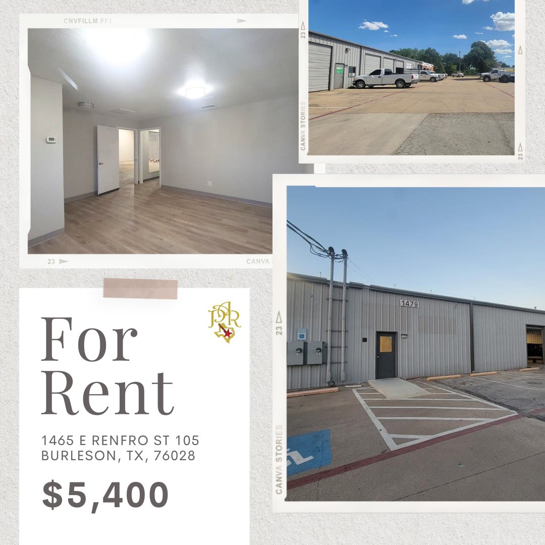 Climate Controlled building with several offices or storage rooms! Building #1479 Unit #101 has 2 bathrooms, 3 bay doors with Insulated open floor storage space for your #business sales or products. 817-744-7789 or DM to view!

#burlesontx #northtexas #commercialproperty