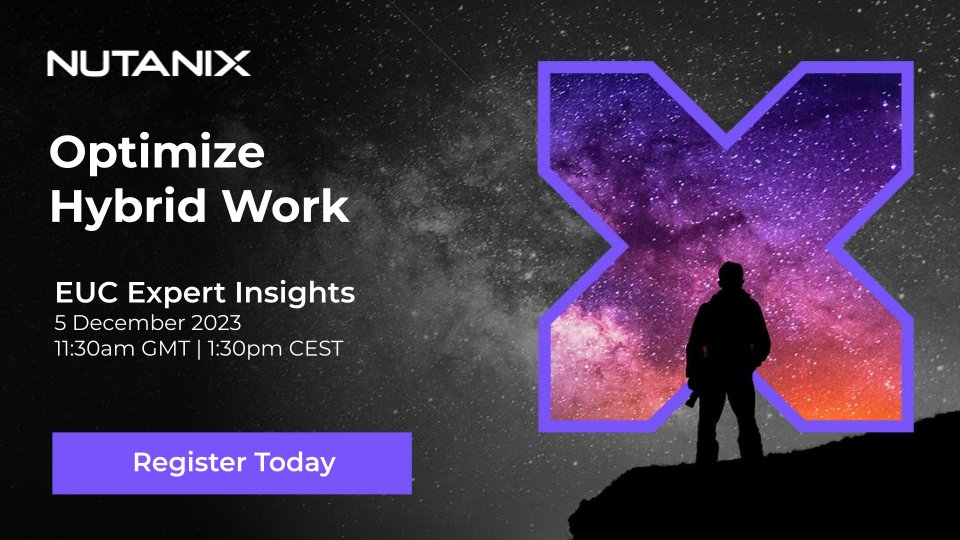 barrettrl's tweet image. Optimize hybrid working with ESG. Join Expert Insights to learn the latest industry trends and actionable strategies for optimizing hybrid work. Sign up today: bit.ly/47Hzn9x
#nutanix #nutanixevents #endusercomputing #eu